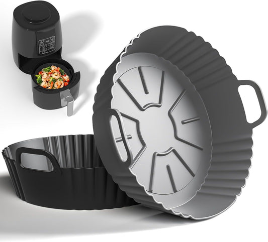 Silicone Air Fryer Liners 2 Pack, Reusable Compatible for Ninja Foodi DZ201, DZ401, DZ550, DZ302, COSORI 9QT, Chefman, Instant, and 6-in-1 8-10QT Dual Baskets