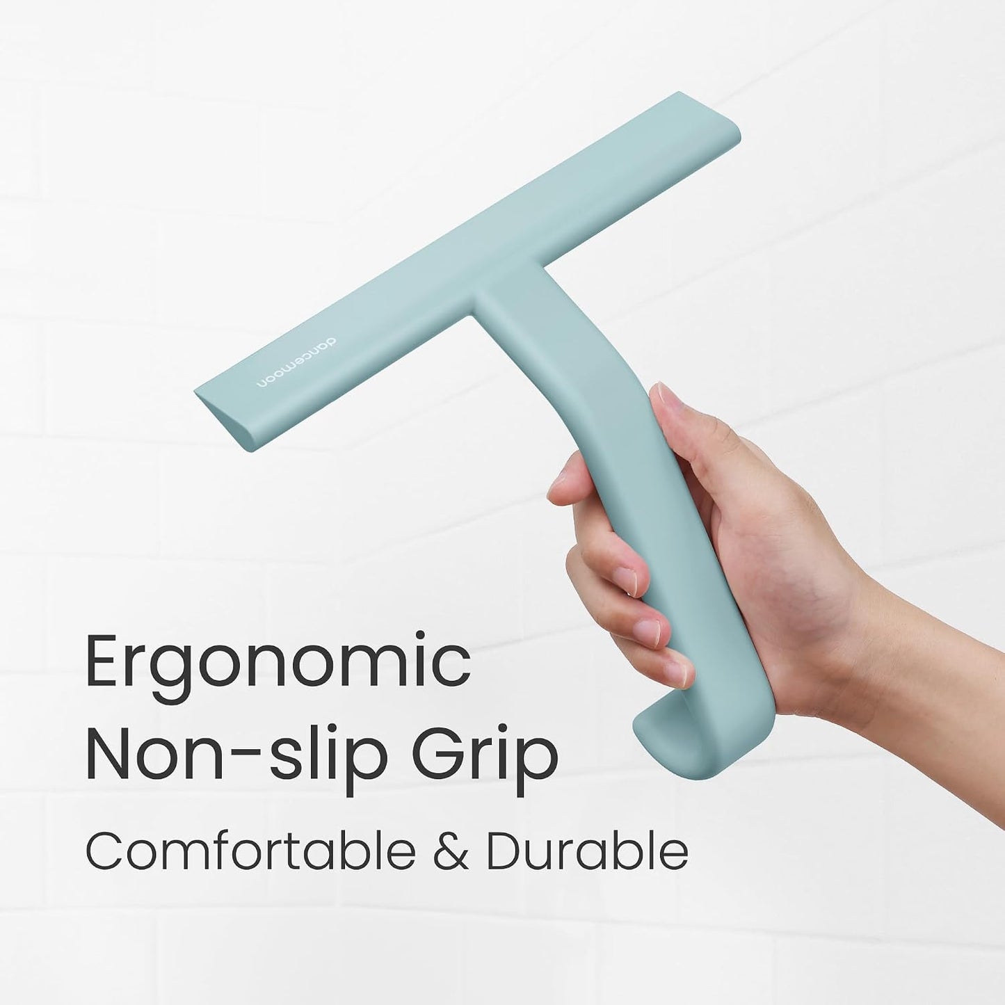 JustHang Shower Squeegee with Built-in Hook, 10-Inch Black | Award-Winning Design, All-One-Piece Soft-Touch Silicone, for Glass Door, Bathroom, Window, Mirror, Tile Wall, Car