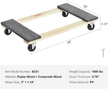 VEVOR Furniture Dolly, 4 Pack 6-Inch Steel Tri-Dolly with 360° PP Swivel Wheels and Non-Slip Cap, 3 Wheels Furniture Lift Mover Tool Set for Moving Heavy Furniture Refrigerator Sofa