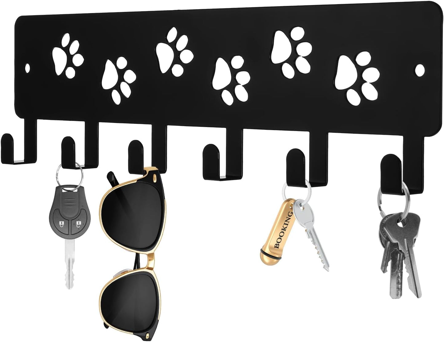 Key Holder Wall Mount & Dog Leash Holder for Wall, Metal Key Rack with 6 Hooks Decorative Animal Storage Rack Adhesive for Entrance Living Room Kitchen Dog Paws Design WallOrganizer