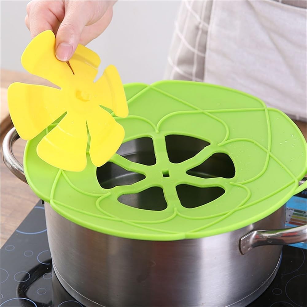 2pcs Silicone Spill Stopper Lid - Flower Shape Cover For Pots And Pans - Kitchen Cooking Accessories(Green)