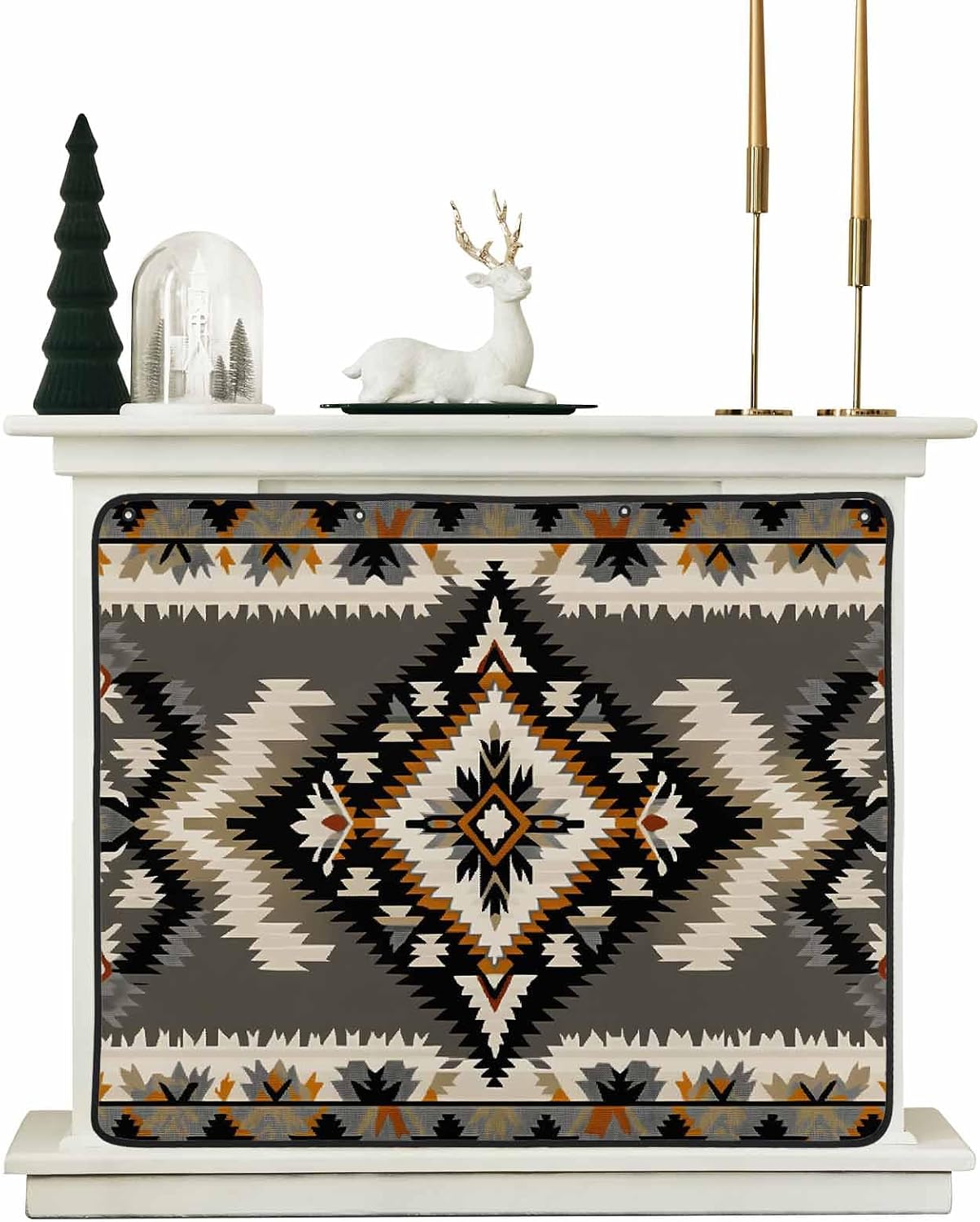 Western Aztec Magnetic Fireplace Cover Decorative Indoor For Brick Fireplace, Rustic Tribal Southwestern Boho Ethnic Insulation Fireplace Blocker Blanket Draft Stop Hot Heat Save Energy, 36"Wx27"H