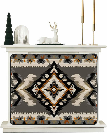 Western Aztec Magnetic Fireplace Cover Decorative Indoor For Brick Fireplace, Rustic Tribal Southwestern Boho Ethnic Insulation Fireplace Blocker Blanket Draft Stop Hot Heat Save Energy, 36"Wx27"H