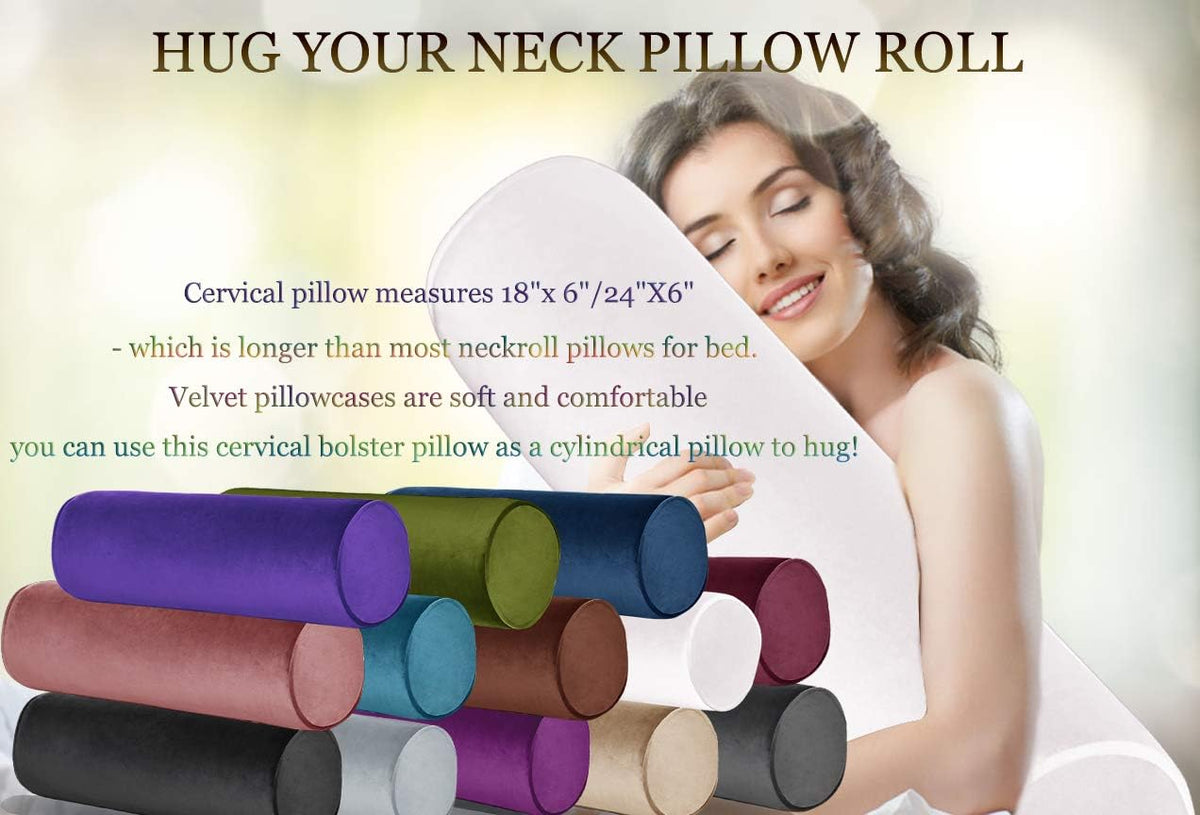 Tinbolunce Memory Foam Roll Pillow for Knee/Leg/Neck - Full Moon Bolster/Round Cylinder Pillow for Sleeping on Side or Back - Removable Cooling Cover Length 18" x 6" Diameter (Chocolate Brown)