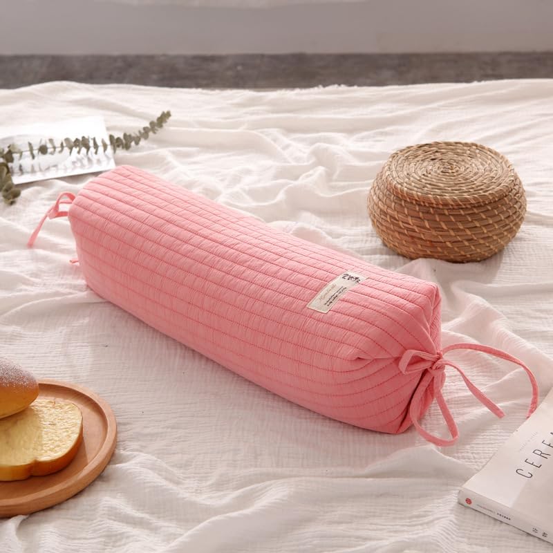 Buckwheat Pillow for Sleeping 14''x21'' Neck Roll Pillow Provide Firm Support, Adjustable Loft Bolster Pillow Relieves Neck and Shoulder Pain (Light Grey)