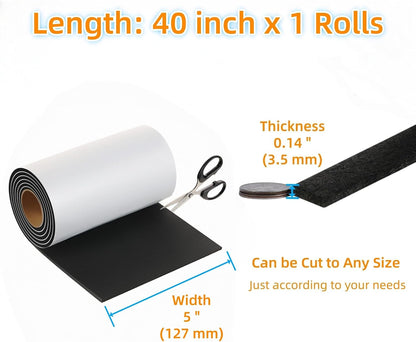 Felt Strips with Adhesive Backing Heavy Duty Cuttable Felt Tape Roll Furniture Pads for Chair Legs - Protecting Hardwood Floors, Chair Wall Protector (Black, 80 x 0.5 x 0.14 Inch)