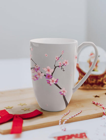 Tea Cup with Infuser and Lid for Steeping Loose Leaf Tea Bag Coffee Milk Women Office Home Gift 16oz Peach Blossoms
