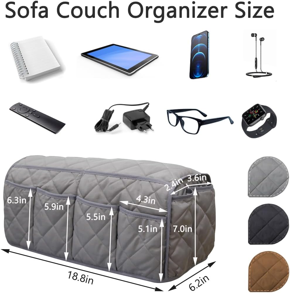 Remote Control Holder for Armchair, Armchair Caddy TV Remote Holder for Recline 14 Pockets, Non-Slip Remote Caddy Couch Caddy Organizer for TV Remote, Phone, Magazine (Brown)