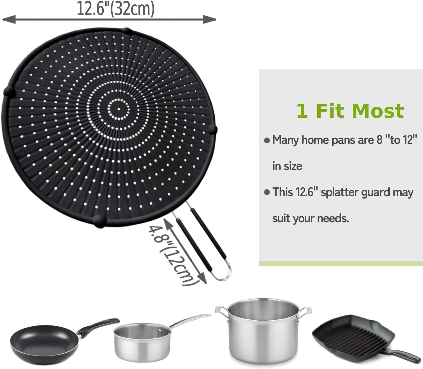 Silicone Splatter Screen for Frying Pan, Grease Splatter Guard for Frying Pan Heat Resistant Oil Splatter Guard, Multi-Use Pan Cover, Non Stick, Easy Clean 12.6" - Black