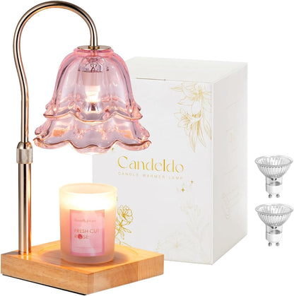 Candeldo Candle Warmer Lamp with Timer, Gold Flower Glass Shade