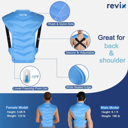 REVIX Large Ice Pack for Back and Shoulder Discomfort Relief, Reusable Gel Cold Pack with Soft Plush Lining, Flexible & Long-Lasting Cold Therapy Wrap, Navy