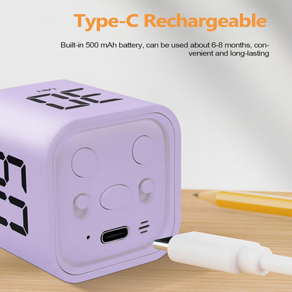GuDoQi Multi-Function Cube Timer, 5/10/30/60 Min & Custom Count Down, Included Pause & Resume Feature, Silent, Vibrate & Adjustable Sound Alarm for Productivity in Tasks, Study & Kitchen, Purple
