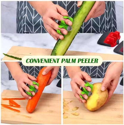 Finger Grip Vegetable Peeler – Ergonomic Silicone Thumb Peeling Tool for Potatoes, Carrots, Cucumber & More | Compact Handheld Fruit & Veggie Skin Remover (Green/Black)