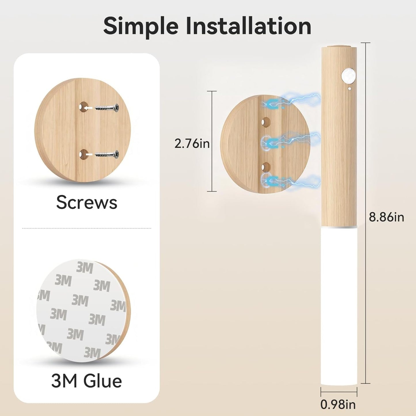 iThird Motion Sensor Light Indoor, 2200mAh Rechargeable Wall Sconce | Battery operated wall lights magnetic night lights wooden wall decor for stairways, hallways, bedrooms and picture lighting
