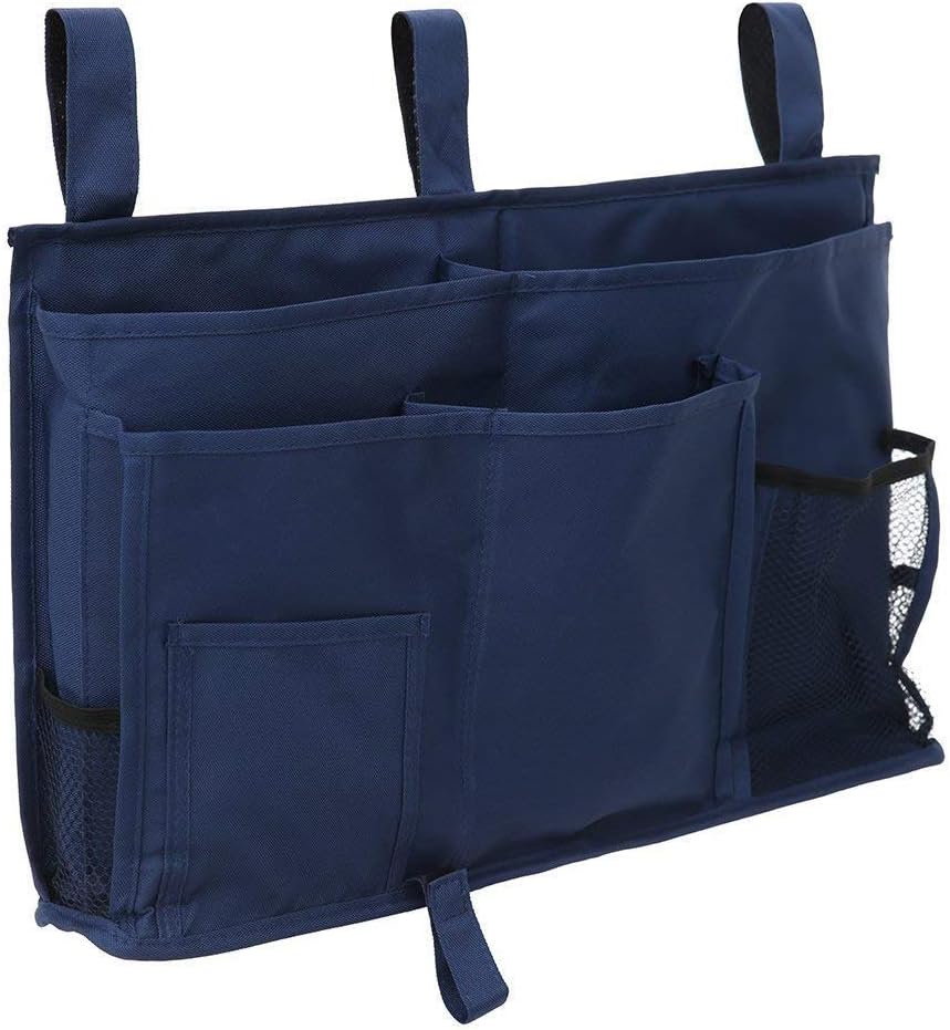 Large Pocket Bedside, Hanging Storage Organizer for Books,Phones,Tablets,Accessory and TV Remote - Best for Headboards, Bed Rails, Dorm Rooms, Bunk Beds, Apartments, Bathrooms &Travel (Light blue)