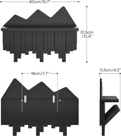 HOOBRO Wall Hooks with Shelf, Coat Rack with Shelf Wall-Mounted, Entryway Wall Key Holder, Hat Rack for Walls, Purse Hanger for Wall, Entryway Hanging Shelf with 6 Retractable Pegs, Black BK46YM01