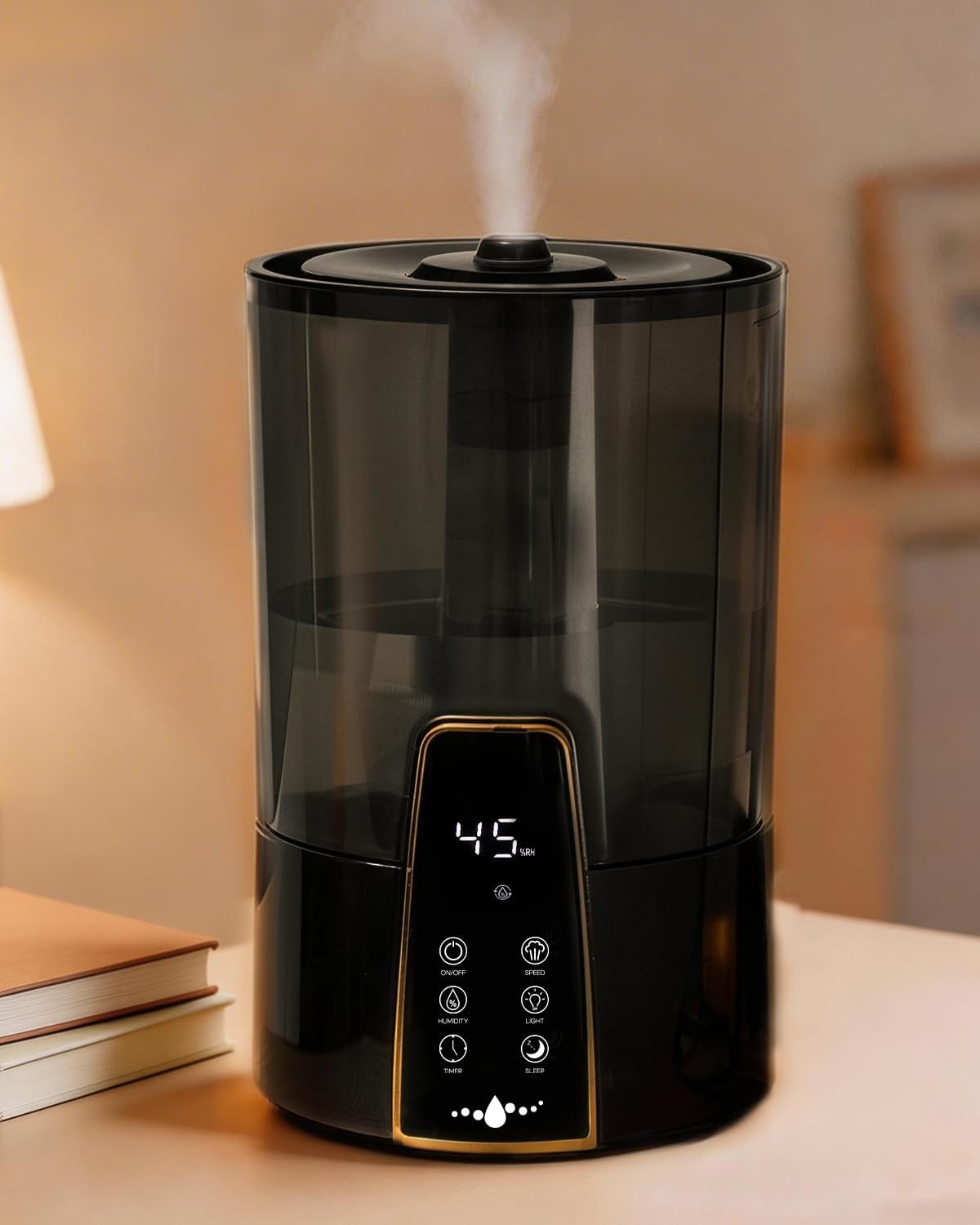 Humidifiers for Bedroom Large Room,1.06Gal(4L) Dishwasher Safe Design,Top Fill,Cool Mist,Humidity Control,Night Light,Aroma Diffuser,12H Timer,Sleep Mode,3 Level Mist,360° Nozzle,Black