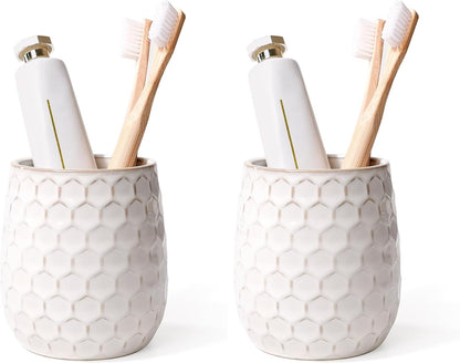 Toothbrush Holder, Tooth Brush Holder for Bathroom - Ceramic Toothbrush Cup White Toothbrush Holders Countertop, Makeup Brush Holder Pen Holder, 3.62" x 3.62" x 3.93", ANTIS'S HOME