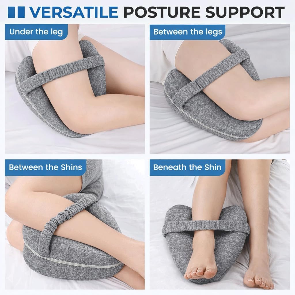 Knee Pillow for Side Sleepers Hip Pain,Alignment Pillows for Side Sleepers with Adjustable Strap,Leg Pillow for Side Sleeping,Shaped Memory Foam Pillows Relieving Leg, Back, Knee (Blue)