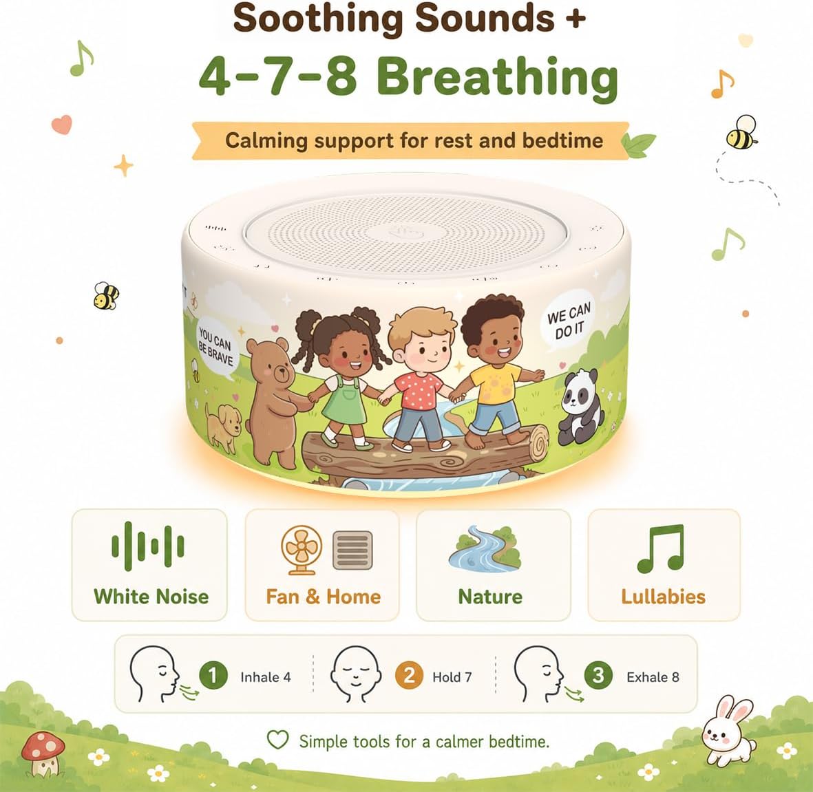 Kipcush White Noise Machine for Baby & Adults, 30 Soothing Sounds, Sleep Sound Machine with 8 Color Night Light, Memory Function, White Noise for Sleeping, Nursery, Office, Travel & Relaxation
