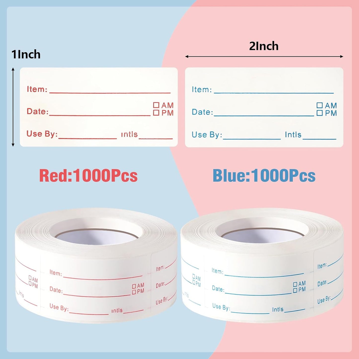 2 Rolls 1000 Pieces Removable Food Labels, 1 x 2 Inch | Date Stickers for Freezer, Refrigerator Food Containers - Easy to Write