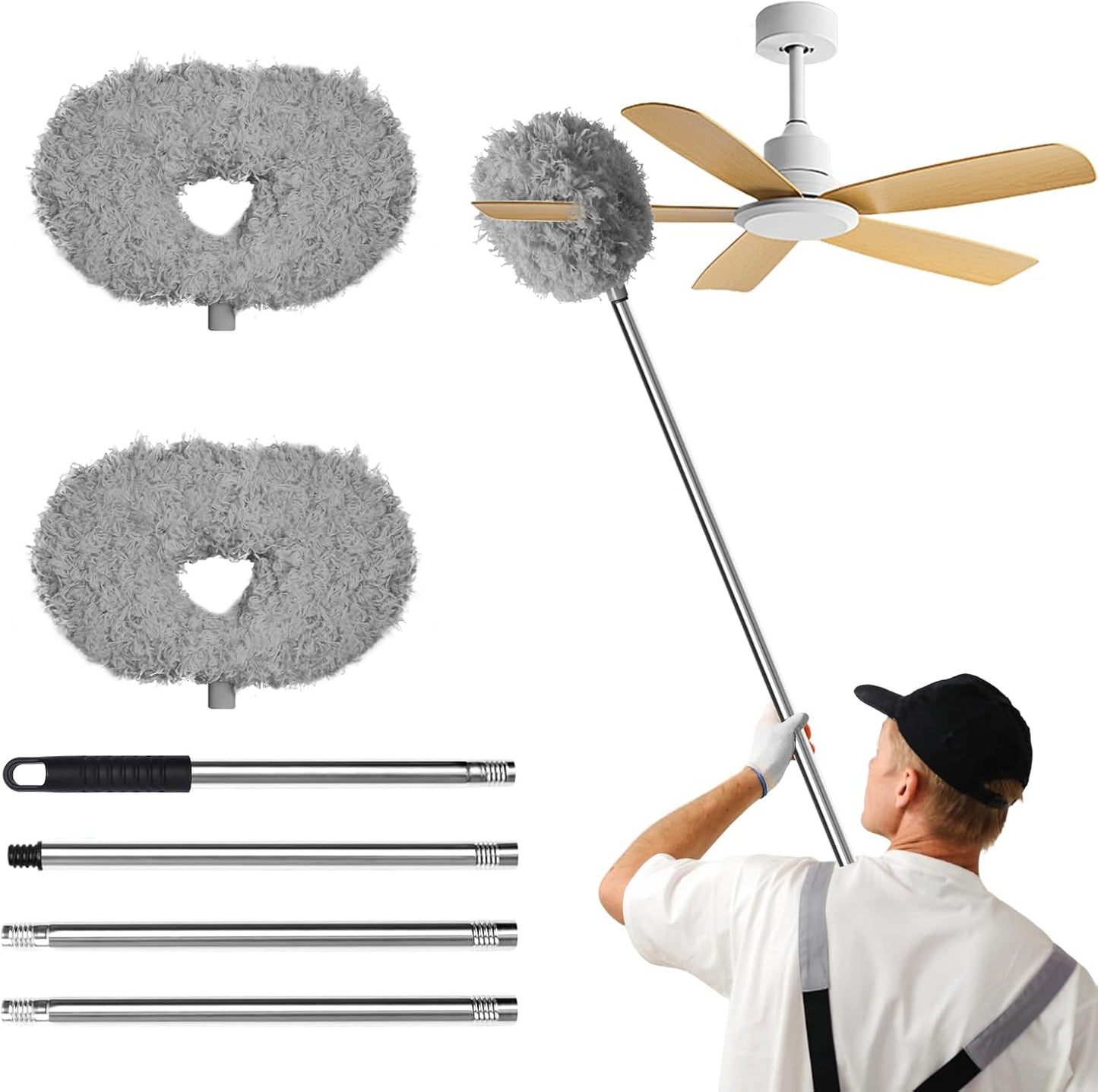Storystore Ceiling Fan Cleaner Duster, Adjustable Microfiber Duster | 4.2FT Fan Cleaner with 13-50" Pole for Cleaning Fan Blades, Cobwebs, Walls, Doors and Windows, Brush for Dust Removal