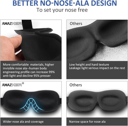 Sleep Mask SleepFun Invisible Alar Deep Orbit 3D Eye Mask Ultra Lightweight & Comfortable Sleeping Mask for Travel, Nap, Shift Works, Black & Blue