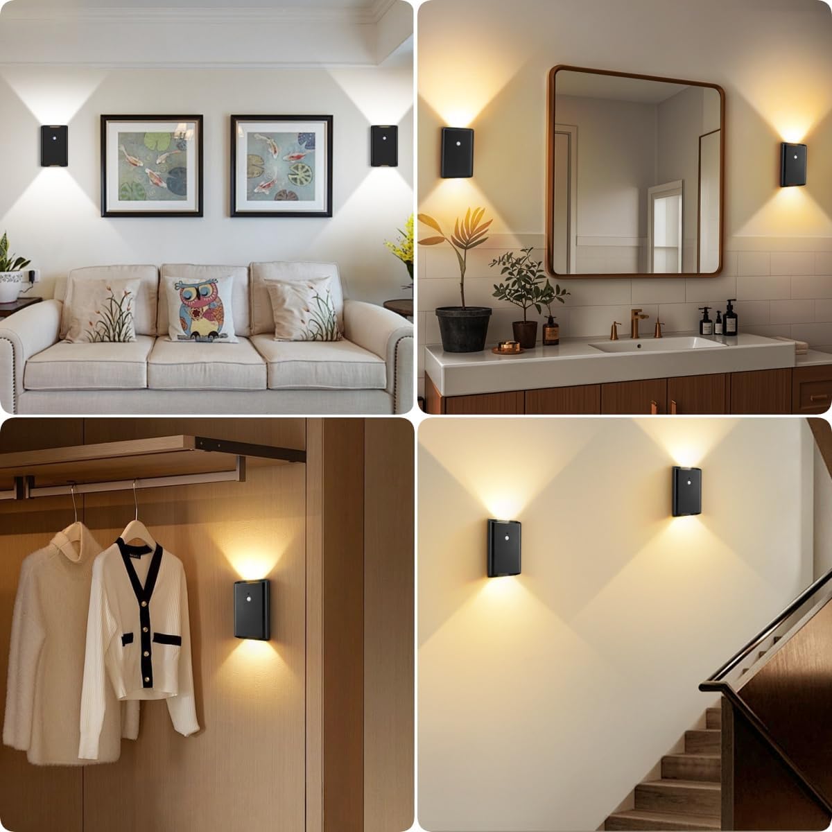 Eneru Motion Sensor Wall Sconce, Rechargeable Wireless Lights Indoor 2 Pack | 5000mAh battery powered, remote 3CCT dimmable, cordless magnetic mount, motion night light for hallway closet bathroom stair