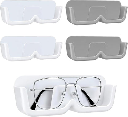 CHANGAR 4pcs Eyeglasses Holder Stand Wall Mounted Glasses Storage Stand Sunglasses Organizer Glasses Display Case Easy Wall Mounted with Adhesive Sticker, Small, White