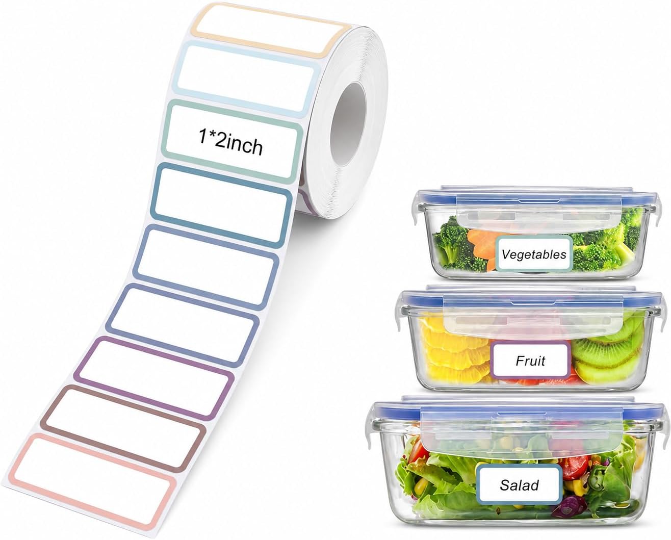 500 PCS 4 Rolls Food Labels, 1 x 3 Inch Freezer Labels Removable Date and Contents Stickers for Food Containers, Mason Jars, Refrigerator Meal Prep, Water and Oil Resistant Compact Kitchen Storage