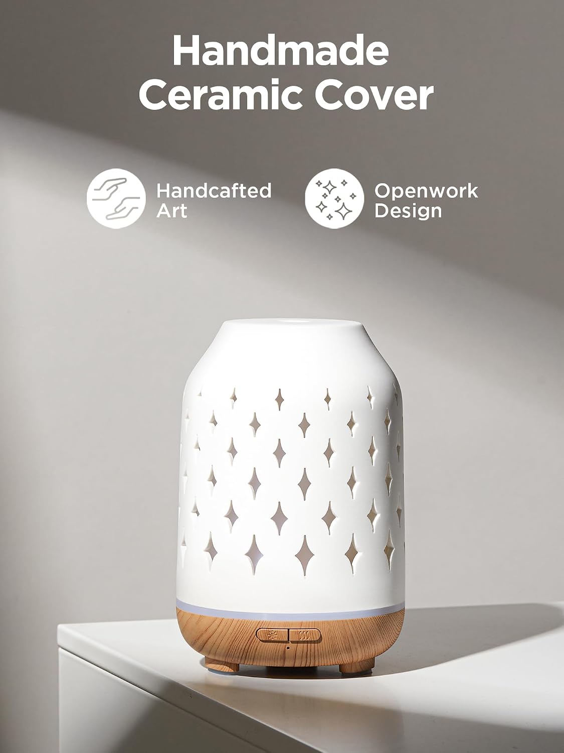 InnoGear Essential Oil Diffuser, 150ml Ceramic Stone Diffuser Handcrafted Aromatherapy Diffusers Ultrasonic Cool Mist Humidifier Vaporizor with 2 Mist Modes Waterless Auto Off for Room Office, White
