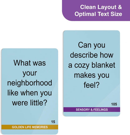 Golden Memories – 220 Conversation Cards for Seniors with Dementia & Alzheimer’s – Meaningful Conversations & Memory Activities for Solo or Group Engagement | Infodeck