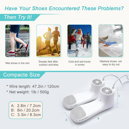 Shoe Dryer and Ozone Deodorizer with Timer Boots Dryer Portable | Shoes Socks Boots Warmer, No Noise | Strong Wire | US Plug
