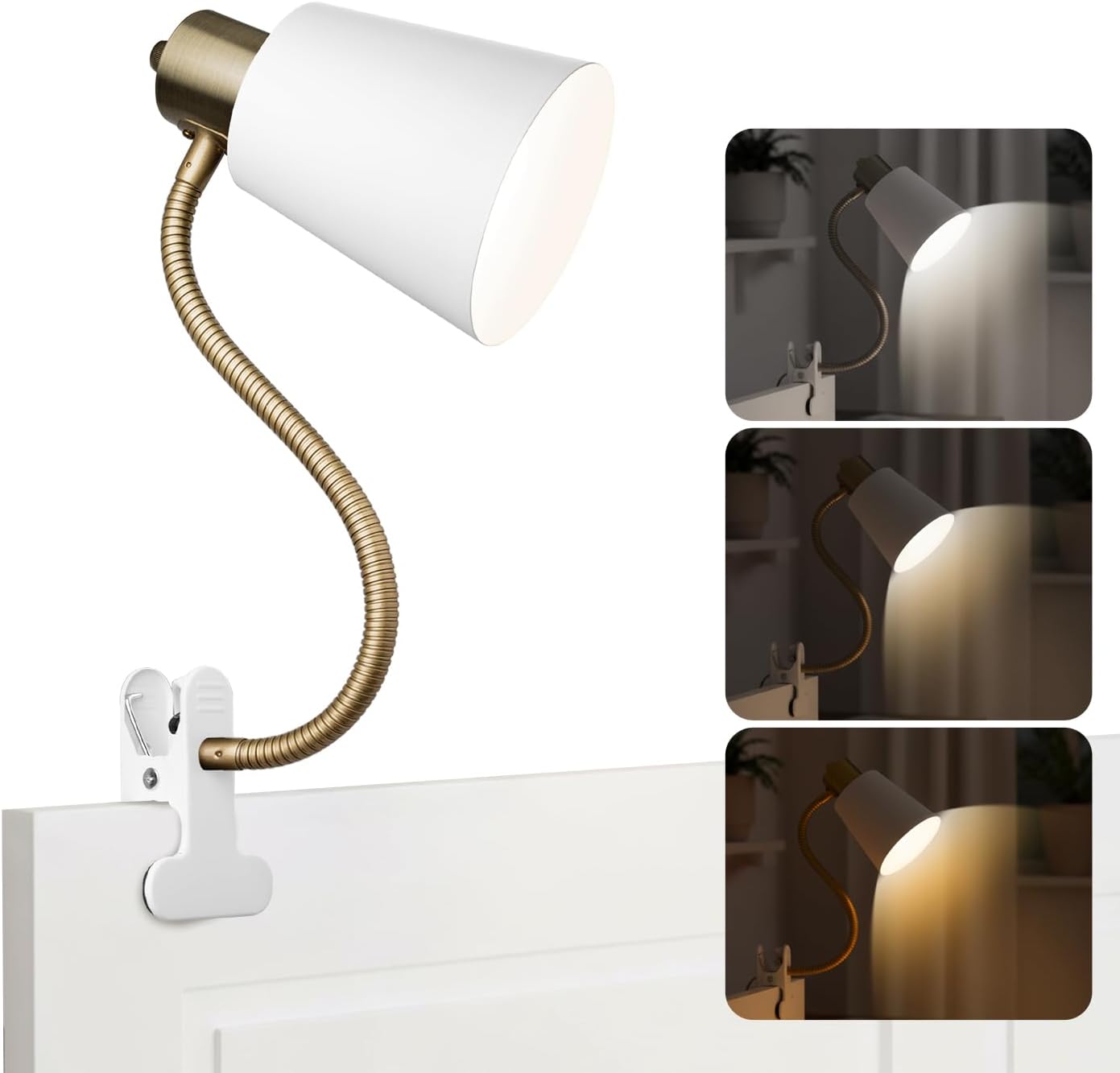 Desk lamp Eye-Caring Table Lamps, 360°Rotation Gooseneck Clip on Lamp Reading Light Portable Reading Book Light Clamp Study Desk Lamps for Bedroom and Office Home Lighting (White)