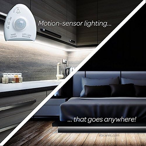 16.4ft (5m) Motion Activated LED Strip Lights, Warm White 12v Plug-in LED Rope Lights Waterproof for Under Cabinet,Kitchen,Stair