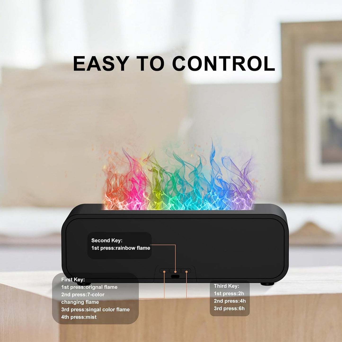 Colorful Flame Fire Diffuser Humidifier, Ultra-Quiet Aroma Essential Oils Aromatherapy Diffusers for Large Room, Bedroom, Office (Timeable, Waterless Auto off-150ml)