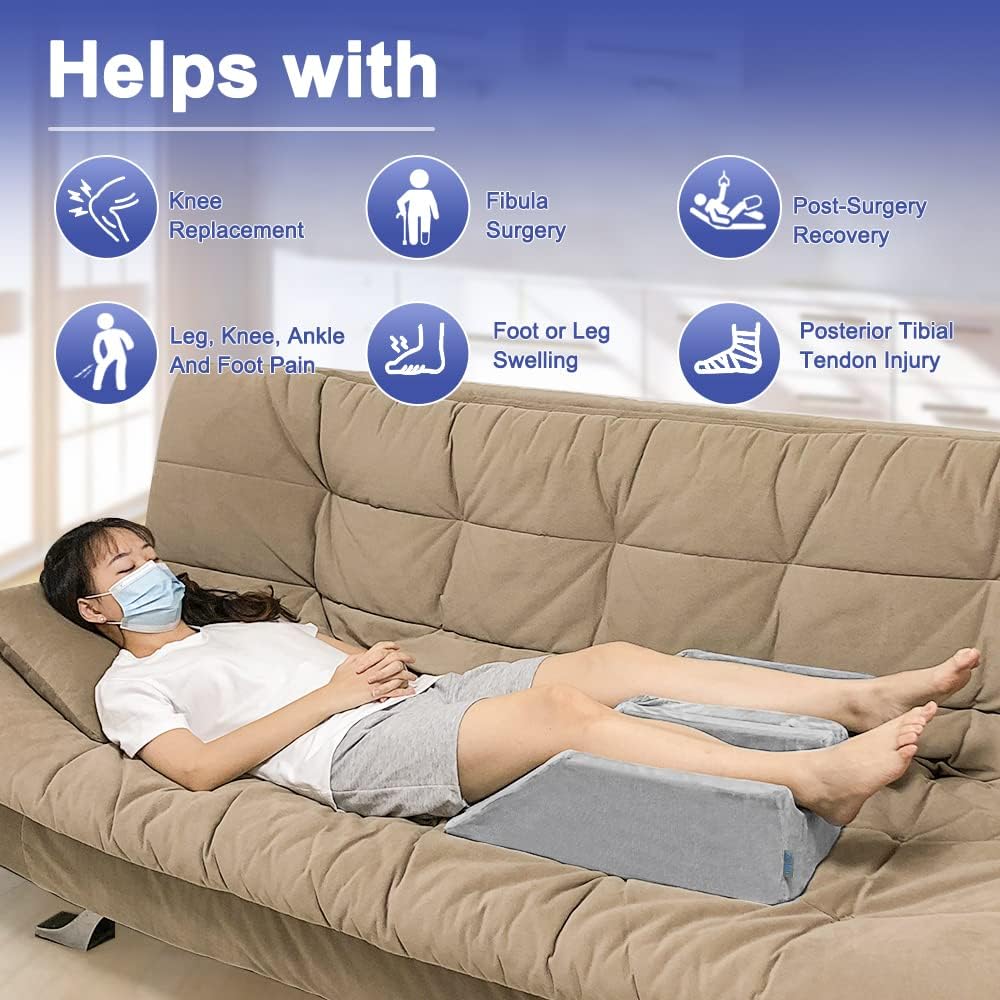 Zelen Leg Elevation Pillows Wedge 2 Pcs Single Leg Wedge Pillows for Swelling Foam Wedge for Elevating After Surgery Elevated Pillow for Legs Riser Knee Ankle Support Leg Rest Bed Positioners Wedge
