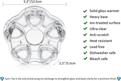 Sun's Tea Universal Solid Crystal Glass Ultra Clear Teapot Warmer | Tea Warmer | Teapot Heating Base | Tealight Warmer- Candle Never Flames Out