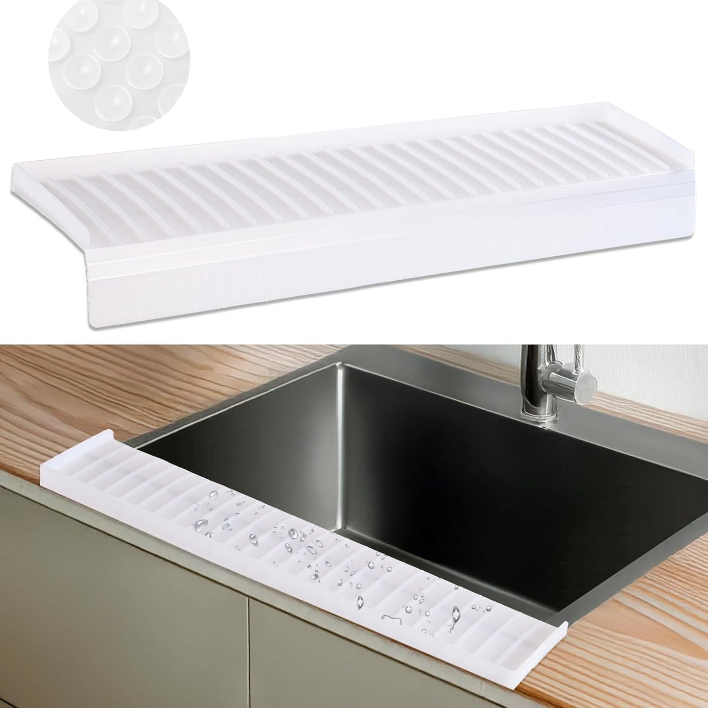 Sink Edge Protector with Suction Cup 14" 20" 24" 30", Silicone Sink Splash Guard for Kitchen & Bathroom, Protect Countertop from Scratches, Stains, for Stainless Steel Granite Quartz-Grey