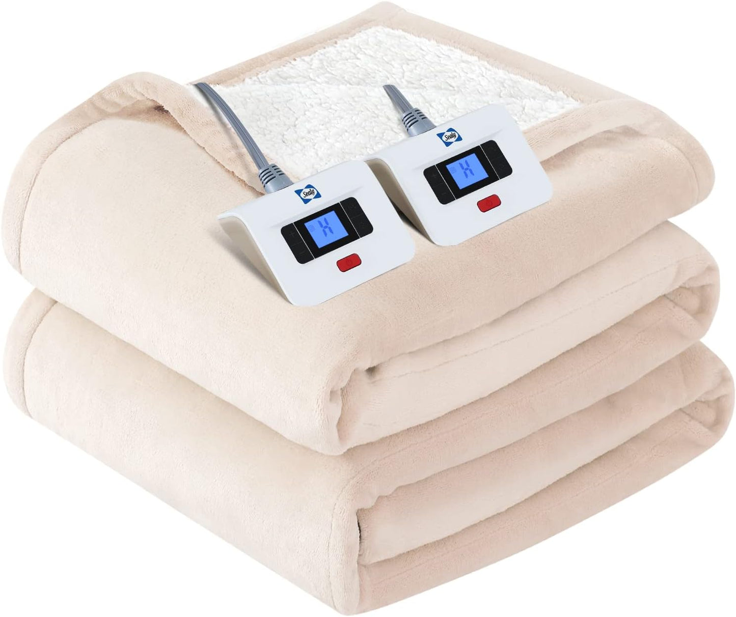 Sealy Heated Blanket Electric Throw 50"x60" Flannel & Sherpa, Auto Shutoff | Electric Blanket Throw with 6 Heat Levels & 2-10H Auto Shutoff, Fast Heating & Overheat Protection, Machine Wash, Light Grey