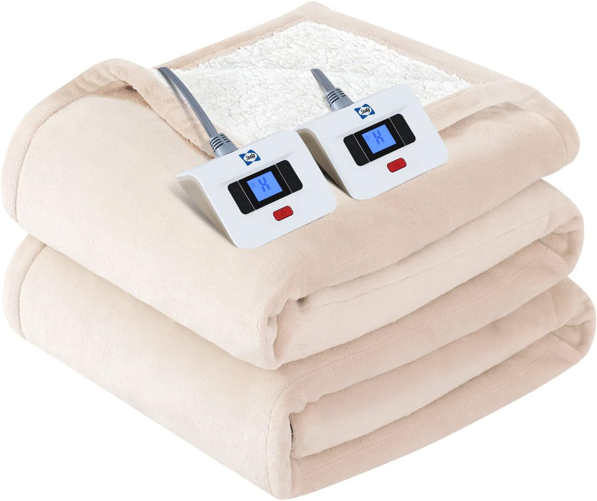 Sealy Electric Throw Blanket Heated Flannel & Sherpa Auto Shutoff 50"x60"