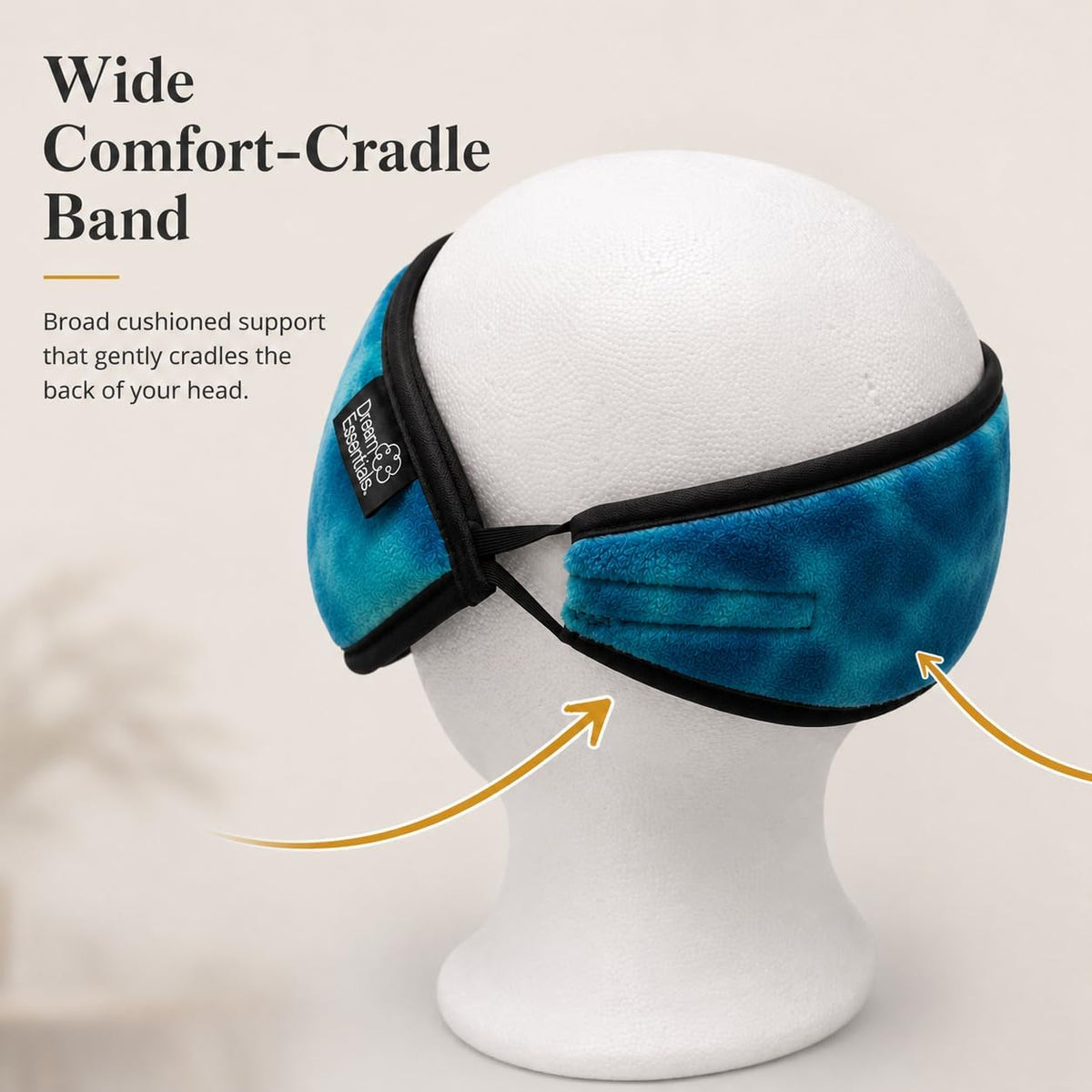 Dream Essentials Utopia Blackout Sleep Mask with Wide Cradle Band, Adjustable Plush Eye Mask for Side Sleepers, Flexible Nose Bridge, Handmade in USA, Travel & Naps