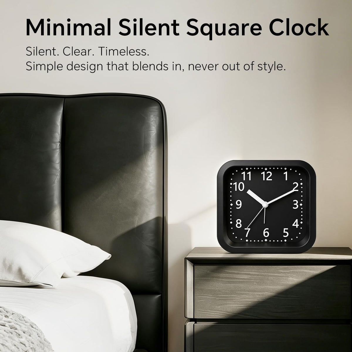 Loud Alarm Clock for Heavy Sleepers, 4.5" Simple Square Analog Alarm Clocks with Silent Movement Battery Operated Easy-to-Read Dial, Plastic Small Desk Clock for Bedroom Teens Seniors, Black