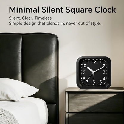 Loud Alarm Clock for Heavy Sleepers, 4.5" Simple Square Analog Alarm Clocks with Silent Movement Battery Operated Easy-to-Read Dial, Plastic Small Desk Clock for Bedroom Teens Seniors, Black