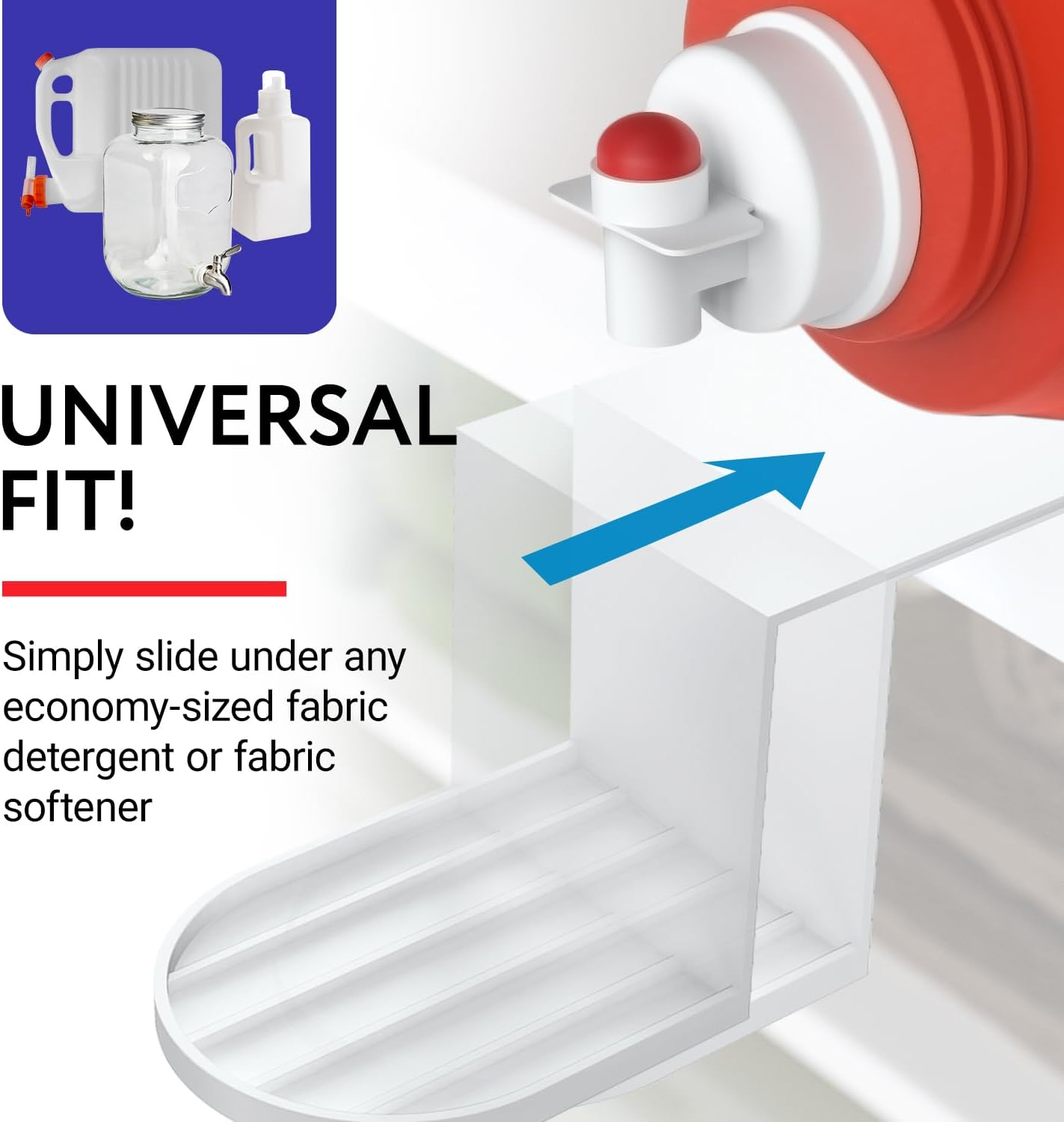 IMPRESA Laundry Detergent Cup Holder & Laundry Drip Catcher - 2-Pack, White Plastic - Slides Under Tub for Universal Detergent Drip Tray & Spill Prevention