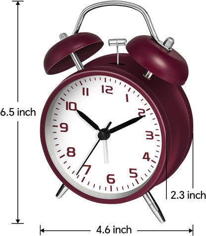 4.5" Metal Loud Alarm Clock for Heavy Sleepers Adults, Analog Battery Operated Alarm Clock with Bells Glow in Dark Numbers, Silent Old School Bedside Desk Clock for Bedroom Office Kids, Black