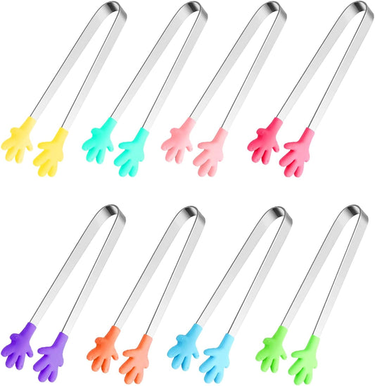 Silicone Mini Tongs, 5Inch Hand Shape Food Tongs, Colourful Small Kids Tongs for Serving Food, Ice Cube, fruits, Sugar, Barbecue by Sunenlyst (Palm sharp)