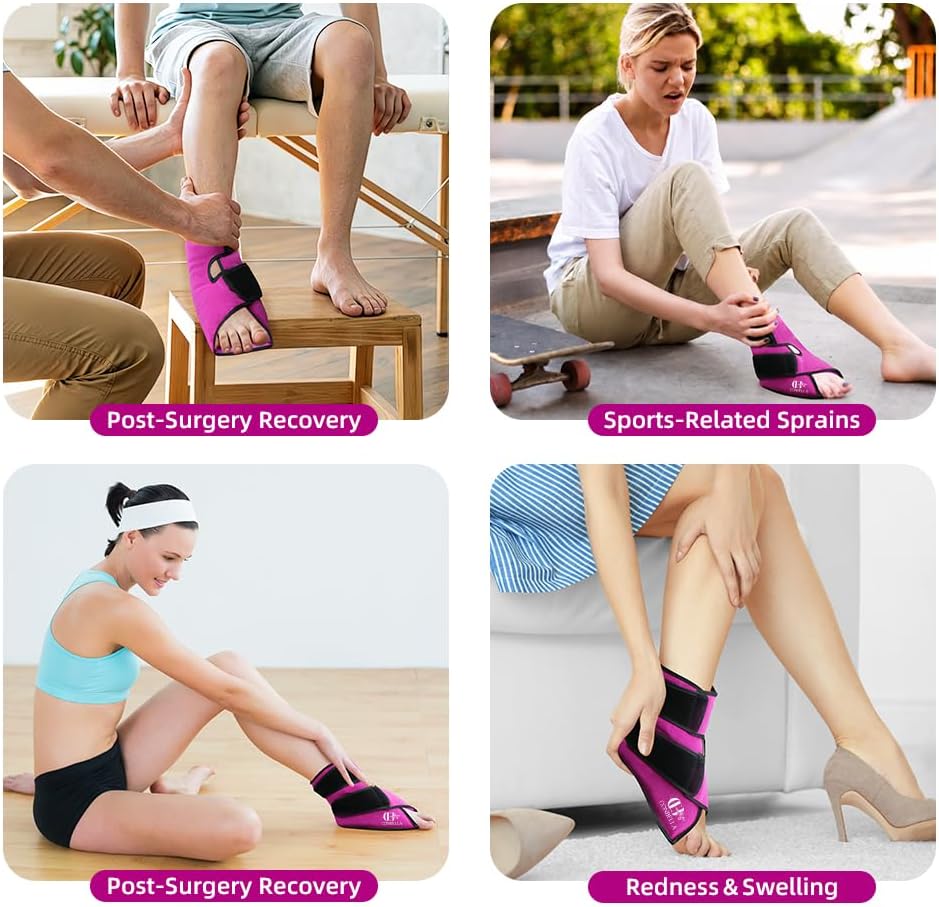 Ankle Ice Pack Wrap, Hot Cold Compress for Pain Relief, Purple | Reusable Cold Compress Sleeve for Sprains, Hot Cold Therapy - for Instant Recovery with Strap & Gel Packs