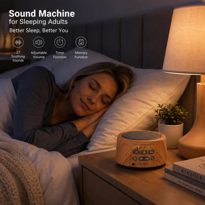 Douni White Noise Machine for Sleeping - 27 Non-Looping Soothing Sounds Sleep Sound Machine with Timer & Memory, 3.5mm Jack, Wood Grain Sound Machine for Hotel Bedroom Office
