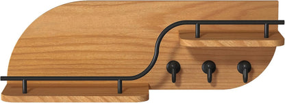 Key Holder for Wall, Decorative Key and Mail Organizer with 3 Metal Hooks and 2 Shelves, Wood Wall Mounted Key Rack for Entryway, White